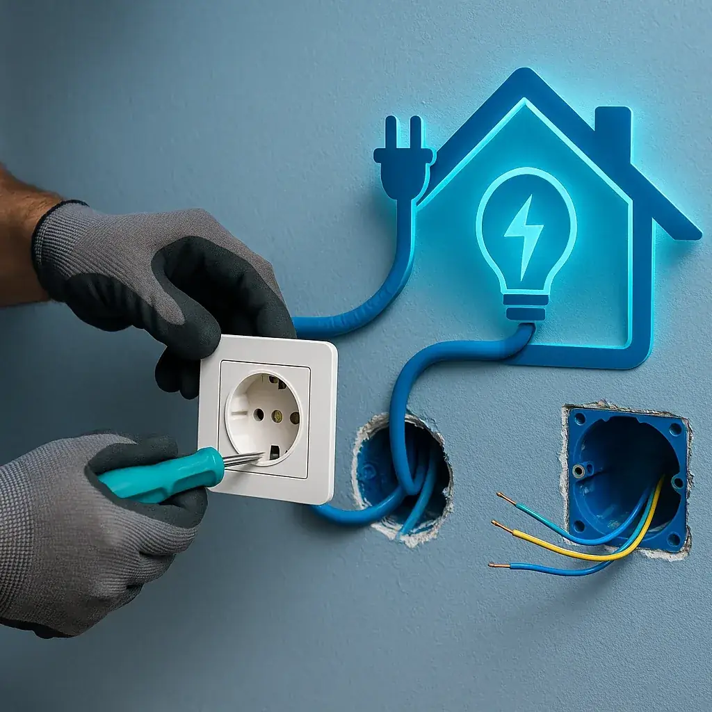 Instalação de tomada com ilustração de energia da Eletric ARM